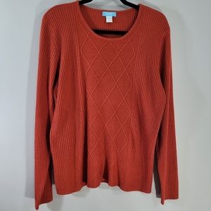 Jennifer Moore Burnt Orange Argyle Textured Sweater Size Large